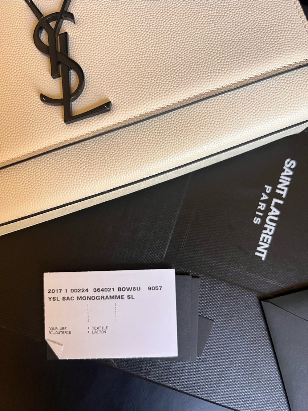 Saint Laurent Cream Leather Shoulder Bag with Black YSL Hardware - Picture 5 of 14